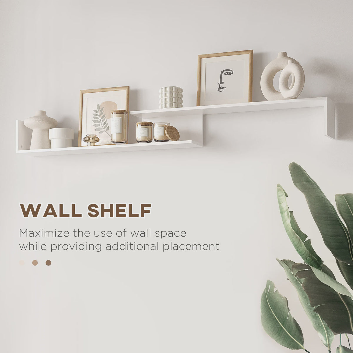 Moderne TV Meubel met Wandrek - 153.6 cm Breed - Wit met Houtdecor Front