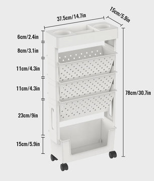 Verrijdbare Opbergtrolley met 5 Lagen - Multifunctioneel Bureau en Boekenkast Organizer