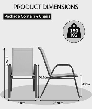 4 Stapelbare Textilene Tuinstoelen - Weerbestendig & UV-bestendig Metaal