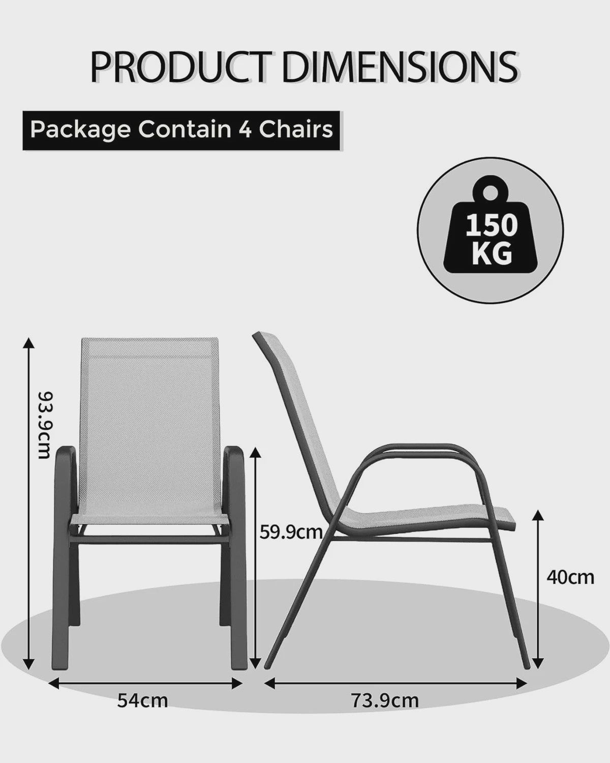 4 Stapelbare Textilene Tuinstoelen - Weerbestendig & UV-bestendig Metaal