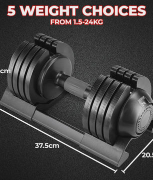 Verstelbare Dumbbells Set 1.5-24 kg met 5 Gewichtsniveaus - Compact en Efficiënt Trainen