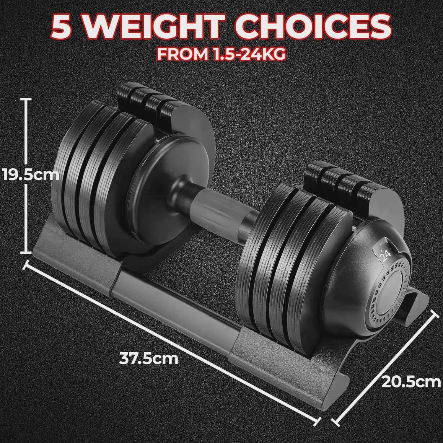 Verstelbare Dumbbells Set 1.5-24 kg met 5 Gewichtsniveaus - Compact en Efficiënt Trainen