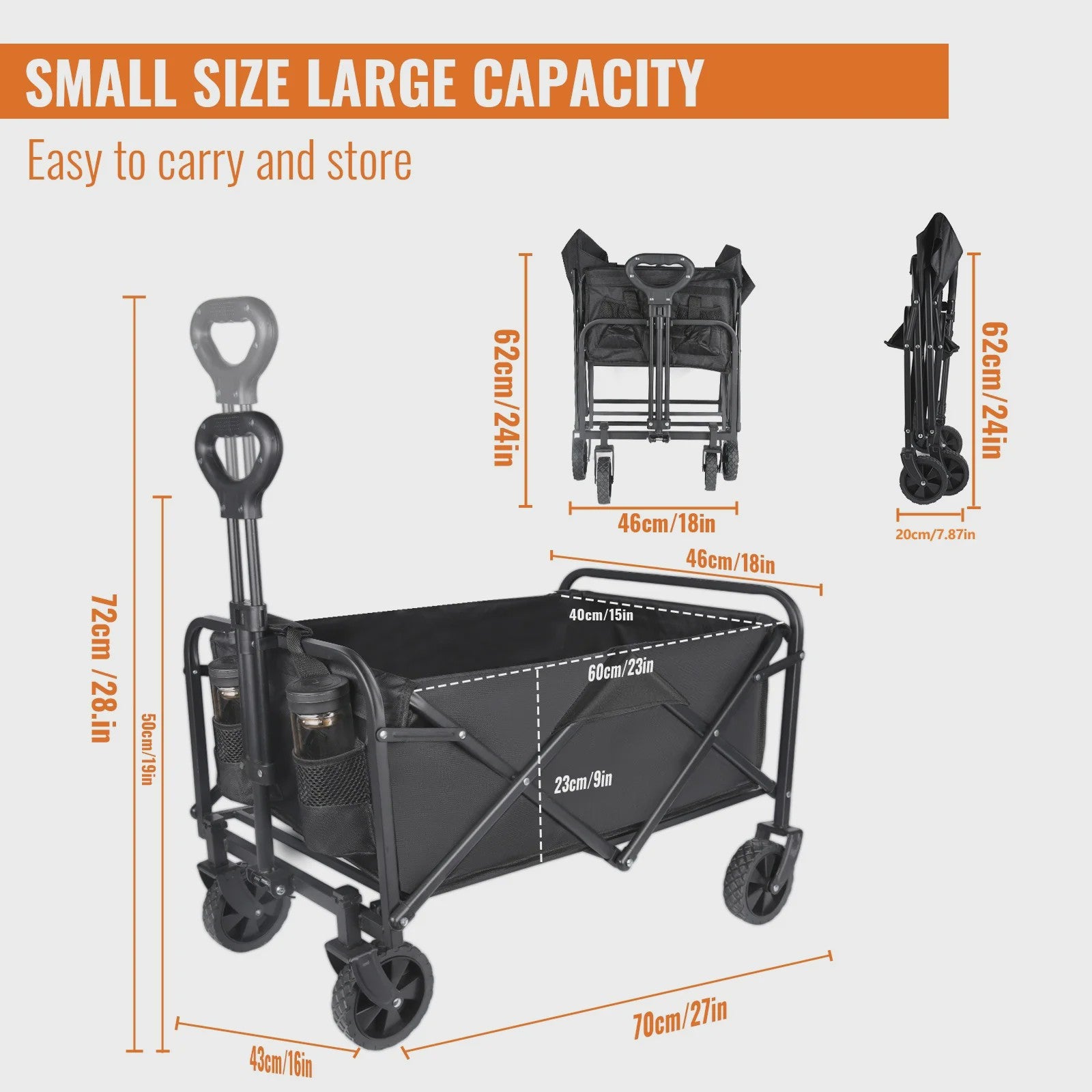 Opvouwbare Kampeerwagen met Wielen - 75KG Draagkracht - Ideaal voor Tuin, Strand & Festivals