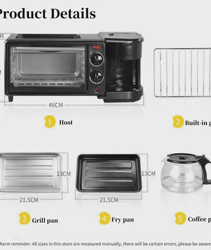 Multifunctionele Ontbijt Machine: Koffiezetter, Oven, Bakplaat & Broodrooster