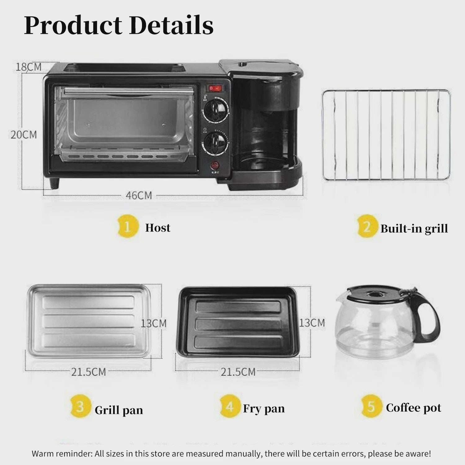Multifunctionele Ontbijt Machine: Koffiezetter, Oven, Bakplaat & Broodrooster