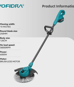 YOFIDRA 10-Inch Elektrische Grasmaaier - Krachtige 6000W Borstelloze Motor & Opvouwbaar Ontwerp