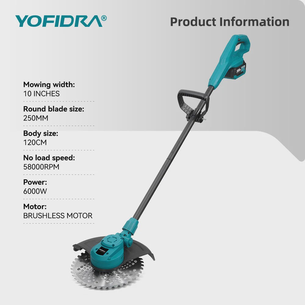 YOFIDRA 10-Inch Elektrische Grasmaaier - Krachtige 6000W Borstelloze Motor & Opvouwbaar Ontwerp