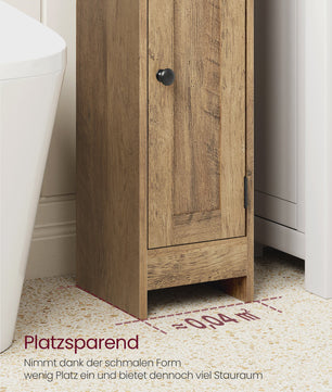Smalle Houten Badkamerkast met Deur en Plank - Ideaal voor Toiletpapier