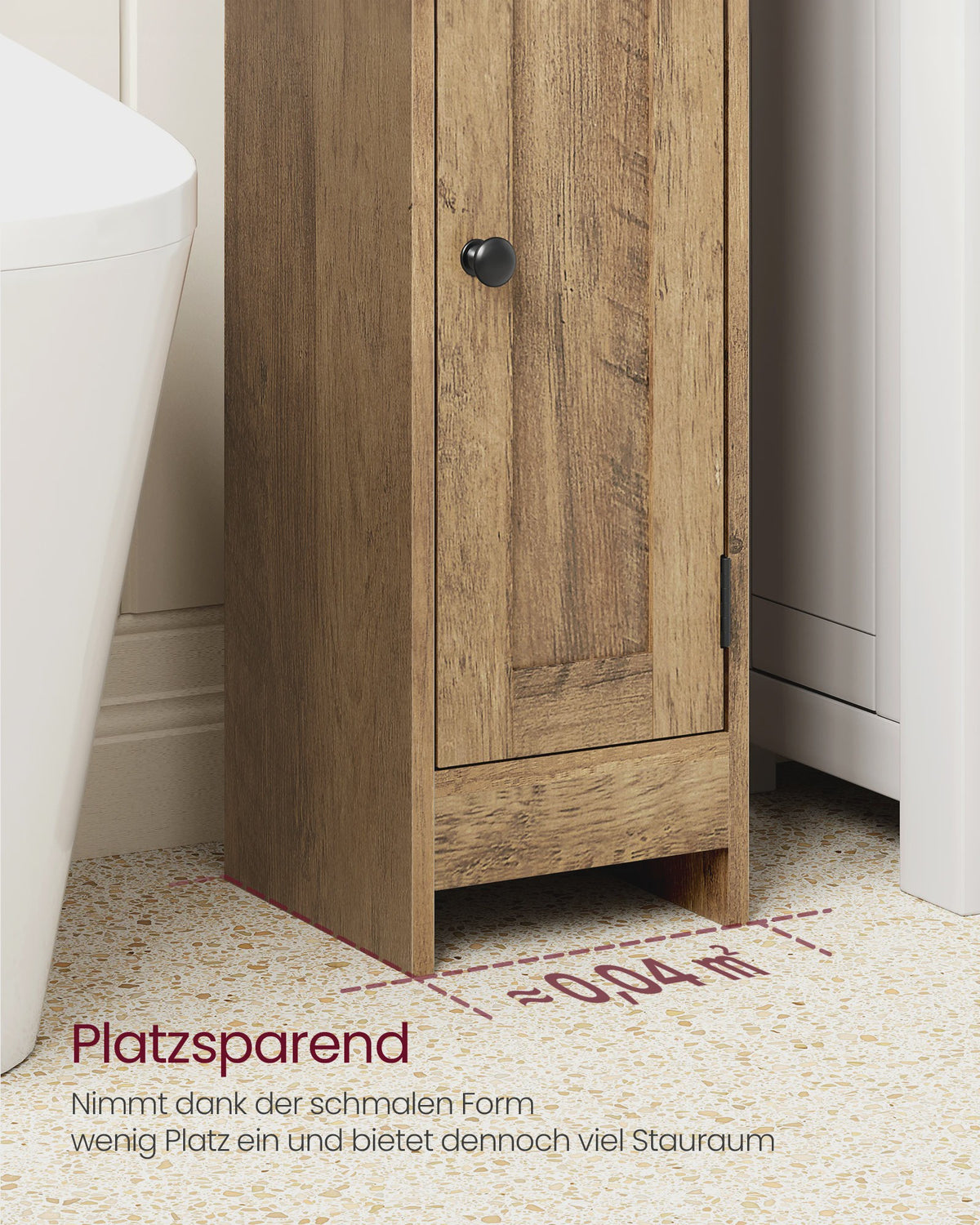 Smalle Houten Badkamerkast met Deur en Plank - Ideaal voor Toiletpapier
