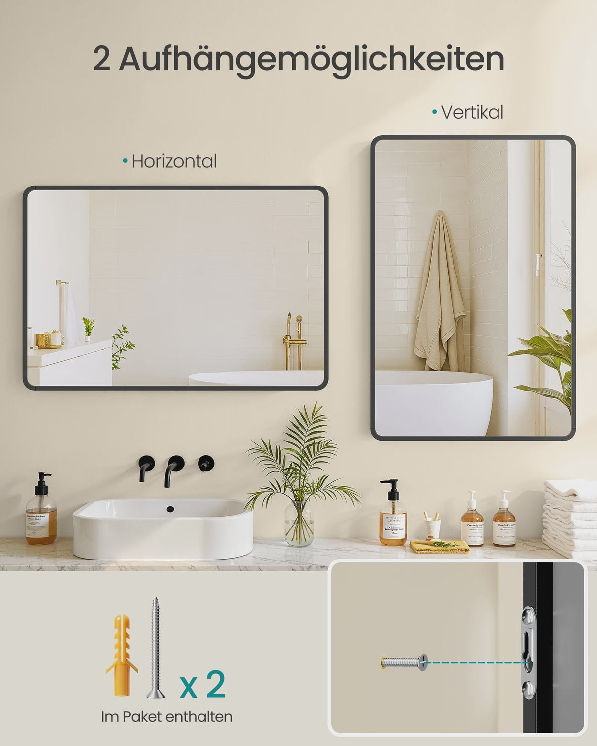 Rechthoekige Wandspiegel met Aluminium Frame en Veiligheidsglas - 61x91 cm