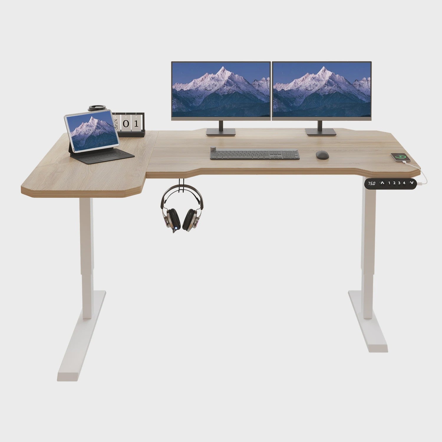 Elektrisch In Hoogte Verstelbaar L-Bureau 150cm - Sta-Buro met Geheugenfunctie en USB-C