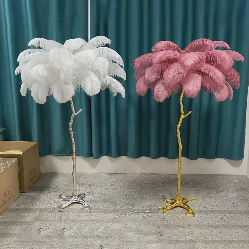 Luxe Pluimen Vloerlamp - Scandinavisch Design met LED Verlichting