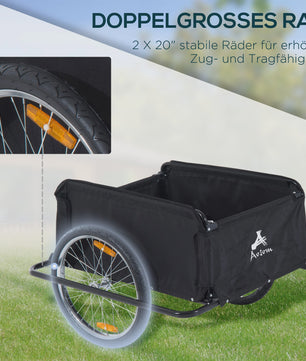 Opvouwbare Fietskar - Robuuste Cargo Trailer met 40kg Capaciteit & 20-inch Wielen - Zwart