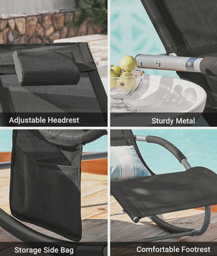 Set van 2 Loungestoelen - Verstelbare Ligstoelen met Kussen voor Tuin, Terras & Strand