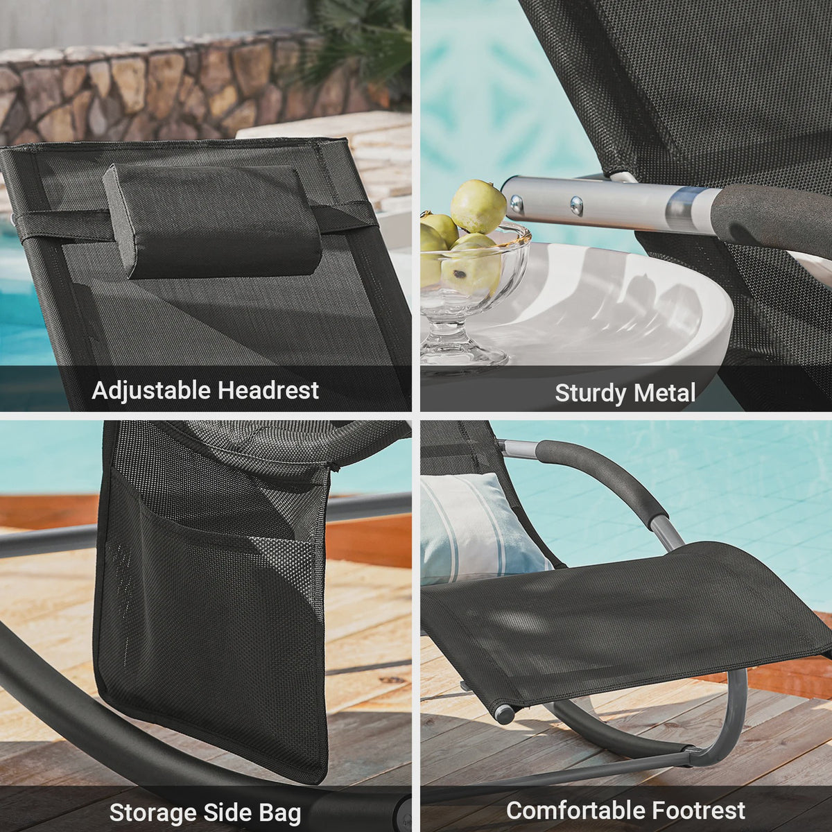 Set van 2 Loungestoelen - Verstelbare Ligstoelen met Kussen voor Tuin, Terras & Strand