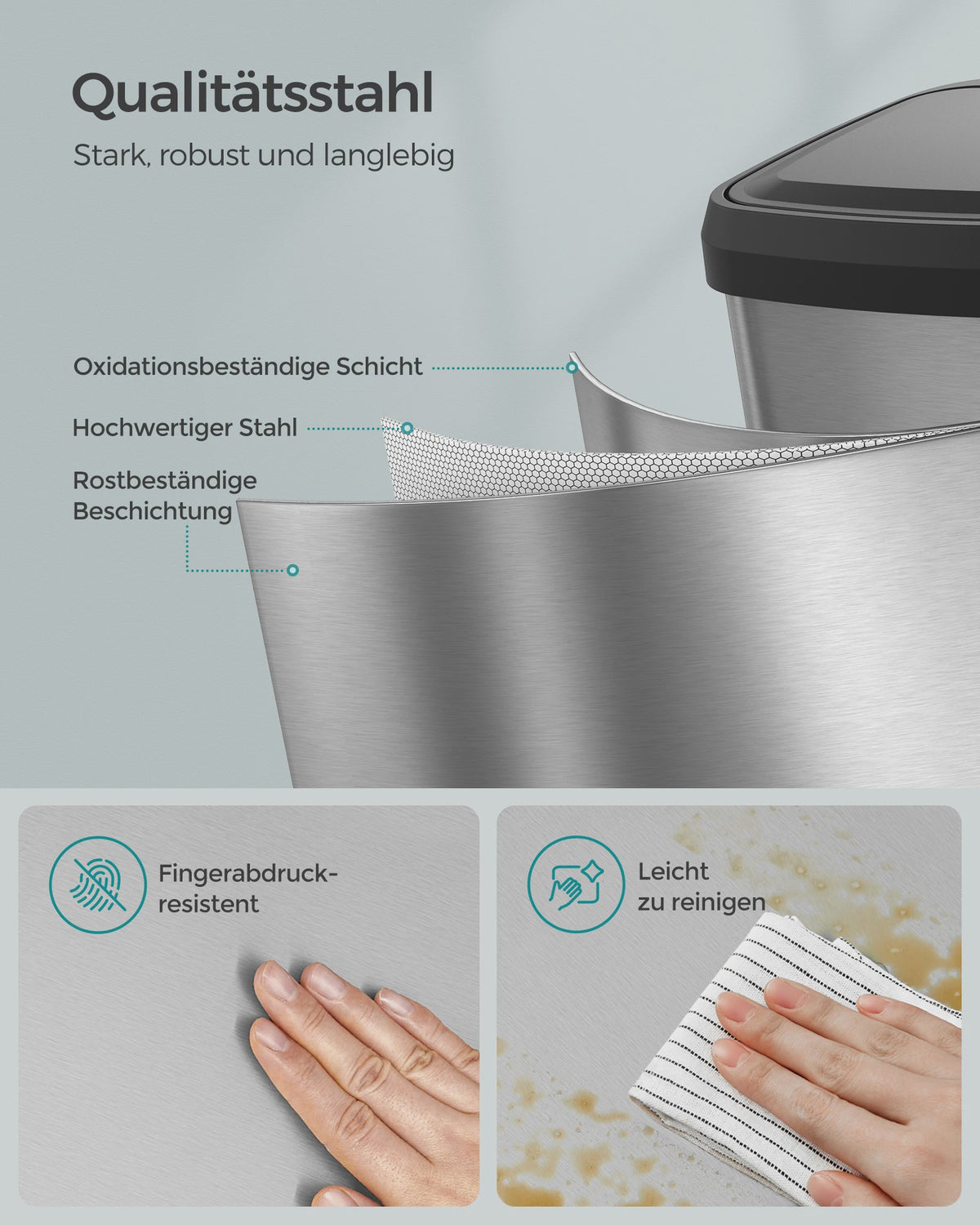 50L Metalen Pedaalemmer met Deksel en Geurfilter - SONGMICS