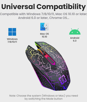 Ergonomische RGB Gaming Muis - Draadloos (2.4G & Bluetooth), Stil, 1600DPI, voor Laptop & Tablet