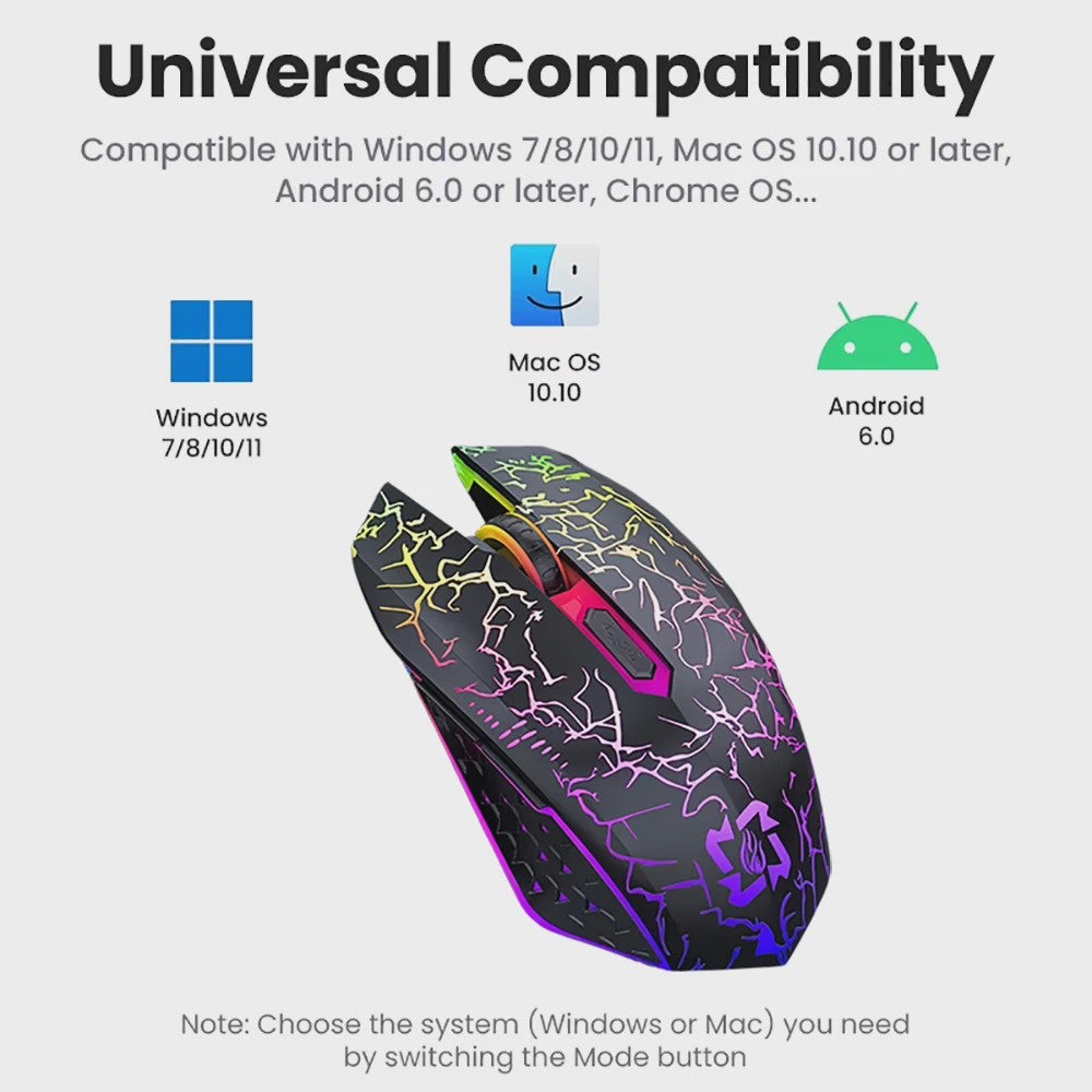 Ergonomische RGB Gaming Muis - Draadloos (2.4G & Bluetooth), Stil, 1600DPI, voor Laptop & Tablet