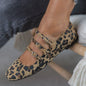 Dames Platte Schoenen met Luipaardprint, Drie Gespen en Ponyhaar Textuur