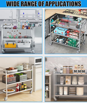 Professionele 3-Laags RVS Trolley met Wielen - Stil en Duurzaam voor Keuken, Kliniek en Salon
