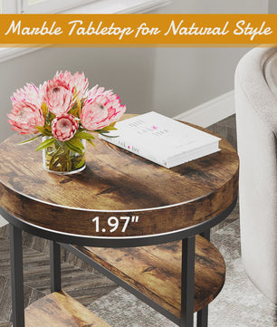 Industriële Ronde Bijzettafel met 3 Opbergplanken - Perfect voor Kleine Ruimtes