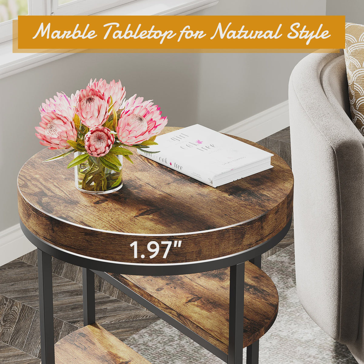 Industriële Ronde Bijzettafel met 3 Opbergplanken - Perfect voor Kleine Ruimtes