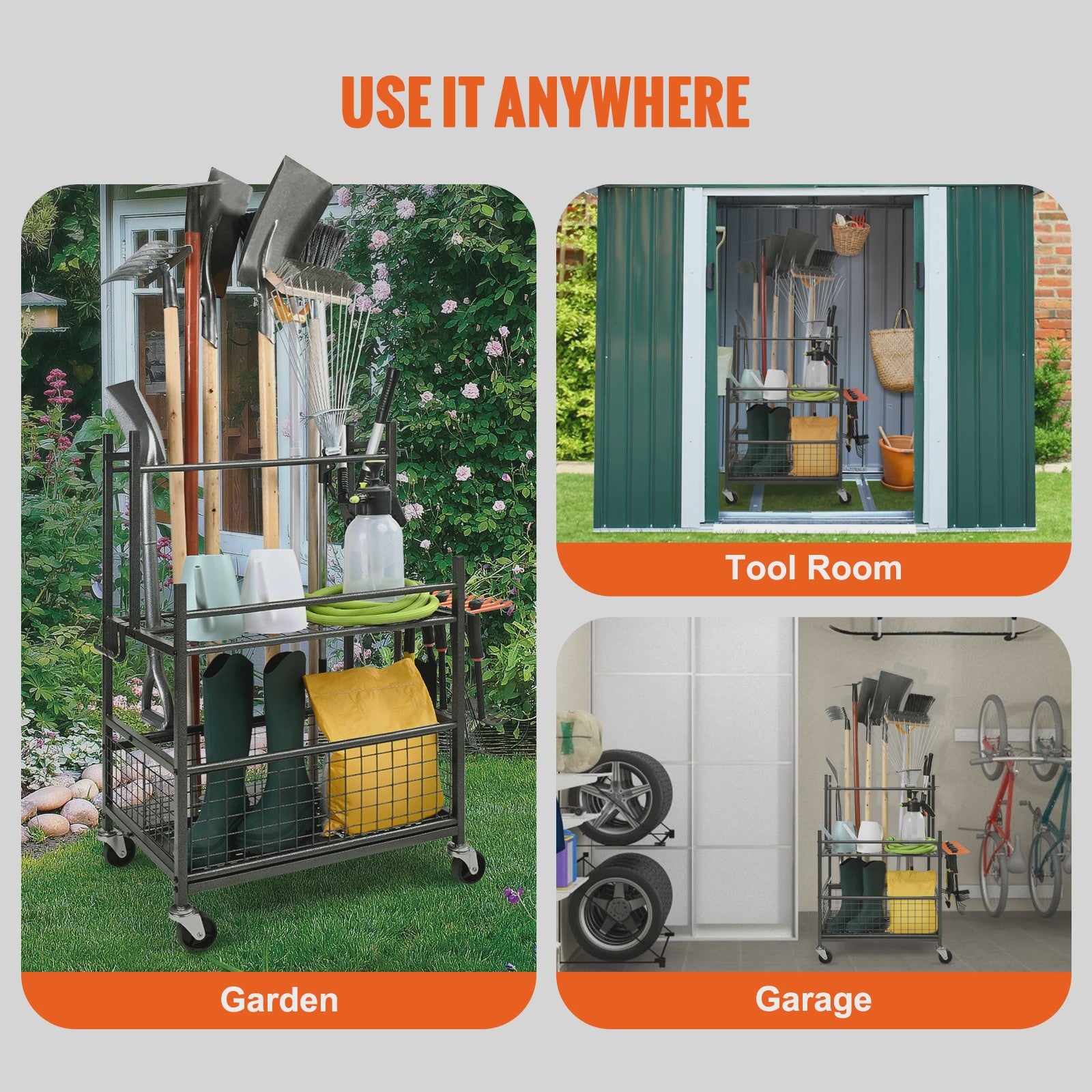 Gereedschap Organizer Tuin & Garage - 16 Sleuven, Haken & Wielen