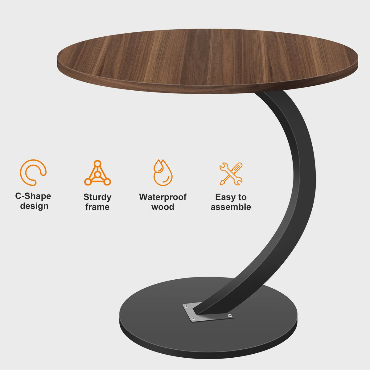 Ronde bijzettafel met C-vormige poot - Compact en stijlvol