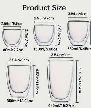 Dubbelwandige Glazen Mokken (80-450ml) - Ideaal voor Koffie, Thee & Espresso