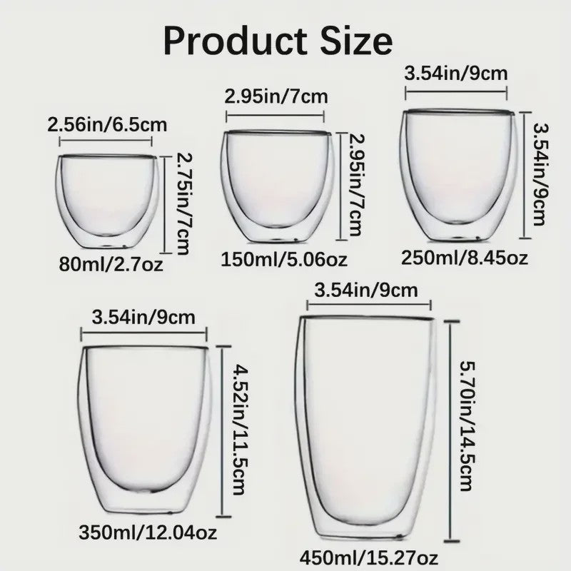 Dubbelwandige Glazen Mokken (80-450ml) - Ideaal voor Koffie, Thee & Espresso