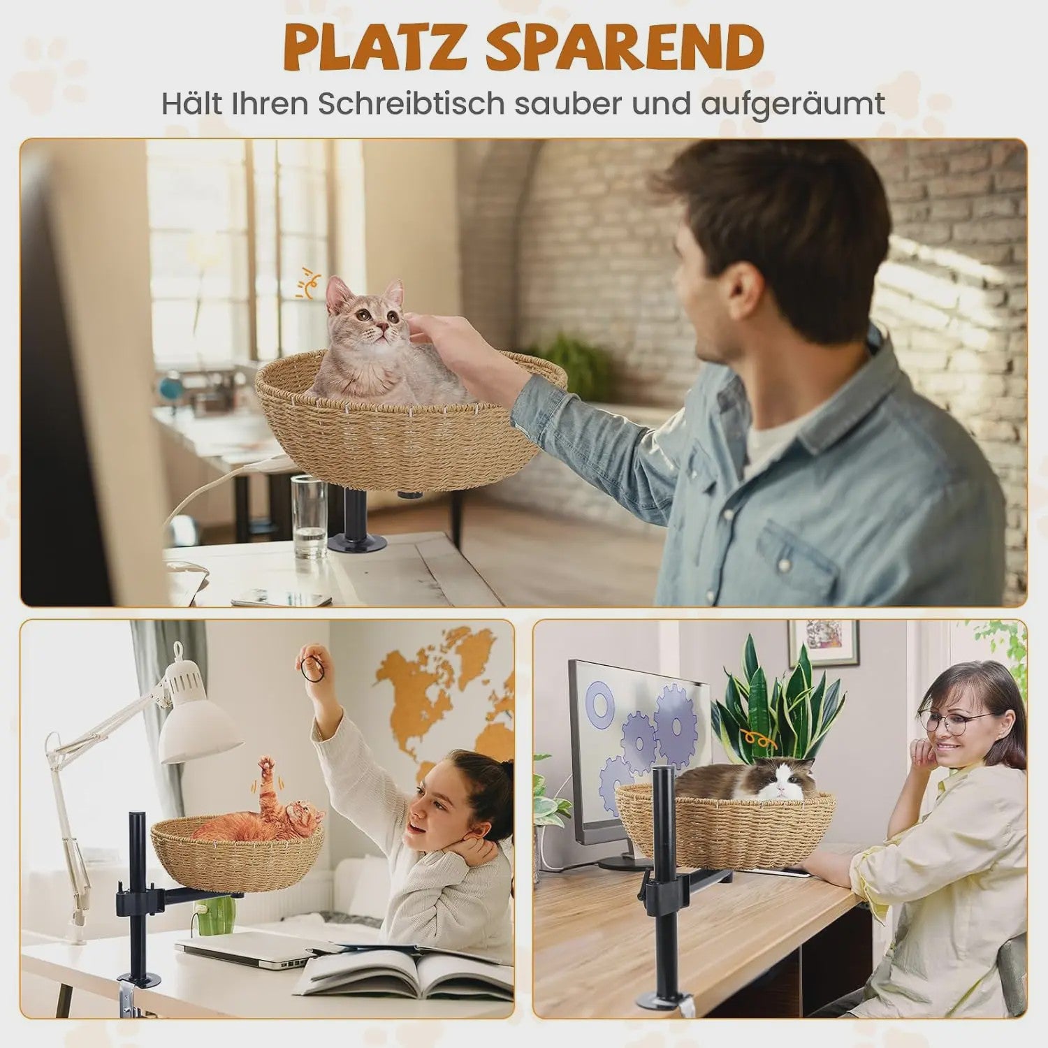 Ergonomisch Kattenbed voor Bureau met 360° Draai- en Hoogteverstelling