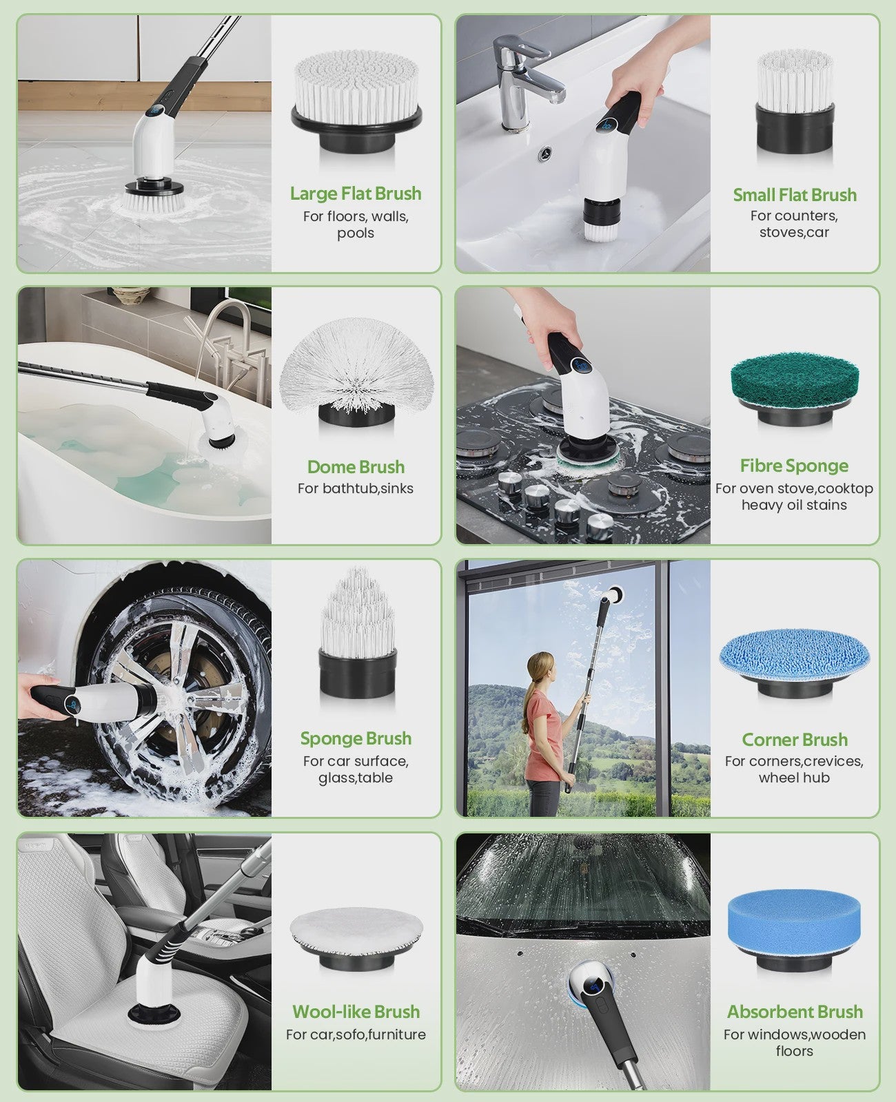 Elektrische Spin Scrubber 8-in-1 met Telescoopsteel en 8 Opzetborstels