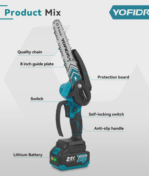 YOFIDRA Accu Snoeizaag 6 & 8 inch - Borstelloze Motor, Krachtig & Draadloos