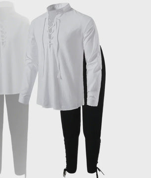 Middeleeuws Piraten Kostuum Set: Shirt met Vetersluiting en Broek