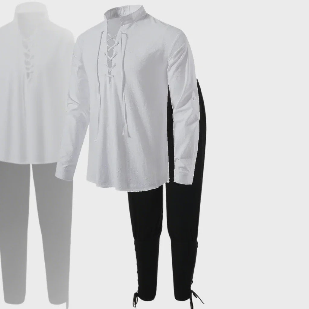 Middeleeuws Piraten Kostuum Set: Shirt met Vetersluiting en Broek