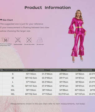 Dames Jumpsuit 70s Disco Metallic Met Wijde Pijpen en Flare Mouwen