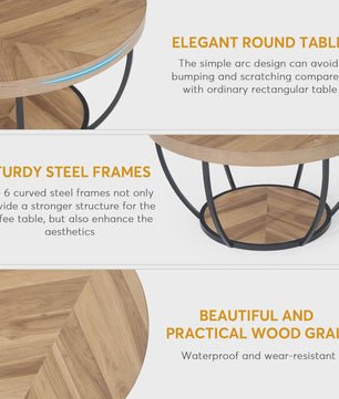 Industriële Ronde Salontafel met 2 Lagen Opslag - 31.7 inch