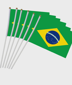 Set van 10 Braziliaanse Wapperende Vlaggetjes 14x21cm met Plastic Stokjes