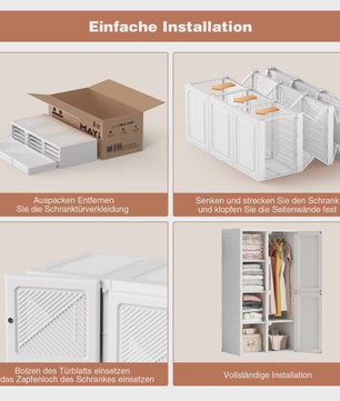 Draagbare Opvouwbare Garderobekast Organizer - Wit ABS Plastic Kledingkast met Deuren
