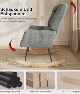 Luxe Schommelstoel met Voetenbank en Hoofdsteun - Comfortabele Fauteuil met Zijvak