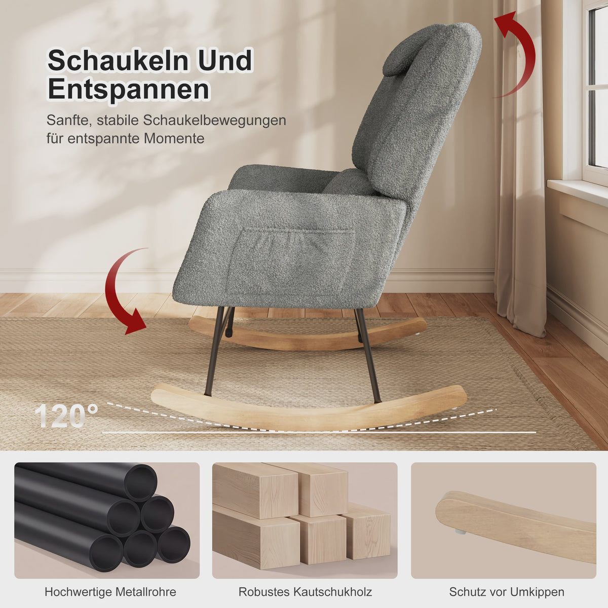 Luxe Schommelstoel met Voetenbank en Hoofdsteun - Comfortabele Fauteuil met Zijvak