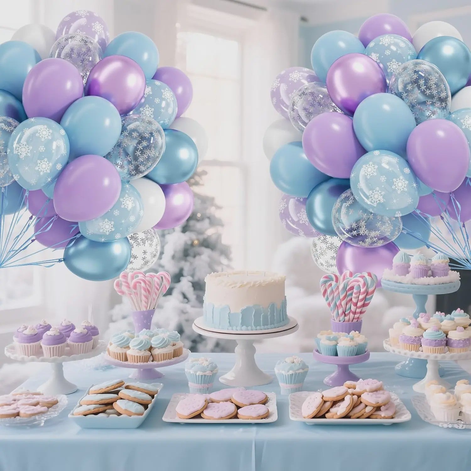 40x 12 inch Latex Ballonnen Set - Sneeuwvlok, Paars & Blauw - Feestdecoratie