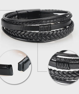 Trendy Heren Leren Armband - RVS & Gevlochten Touw, 21cm
