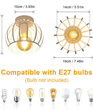 Vintage Industriële Plafondlamp – Zwarte Metalen Kooi – E27 Fitting – Semi Flush Mount voor Keuken, Eetkamer en Hal