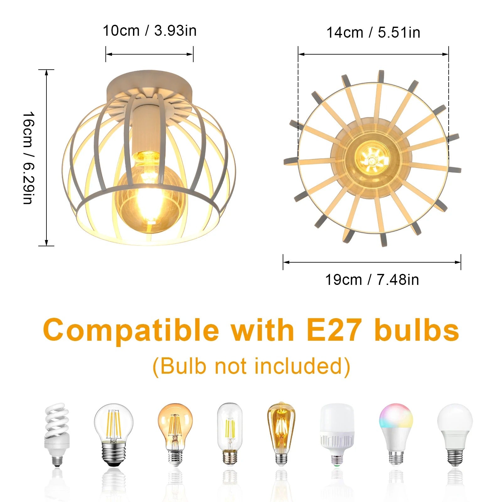 Vintage Industriële Plafondlamp – Zwarte Metalen Kooi – E27 Fitting – Semi Flush Mount voor Keuken, Eetkamer en Hal