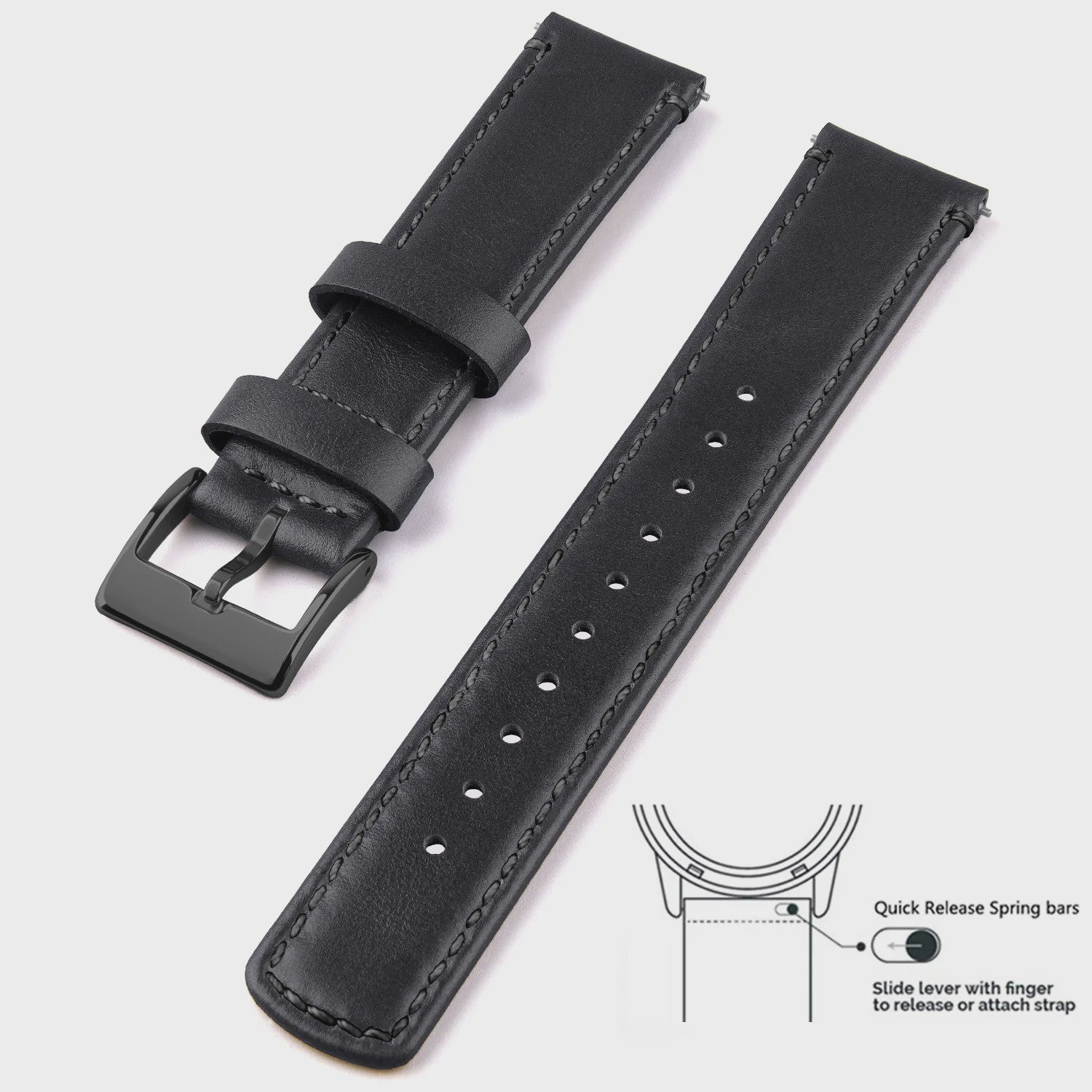 Top Grain Echt Lederen Horlogeband - 20mm/22mm Quick Release - Voor Heren, Dames & Samsung Galaxy Watch