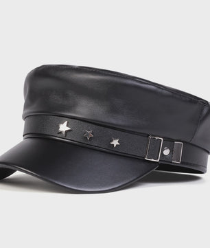 Stoere Unisex Leren Pet met Ringen en Gesp - Sailor, Captain, Militaire Stijl