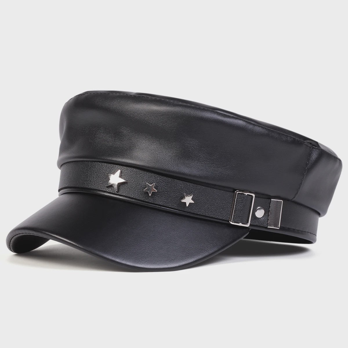 Stoere Unisex Leren Pet met Ringen en Gesp - Sailor, Captain, Militaire Stijl