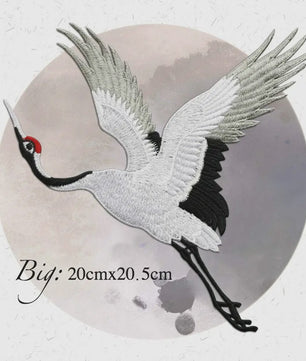 Geborduurde Kraanvogel Patches - Strijk- of Naaibaar voor Kledingdecoratie
