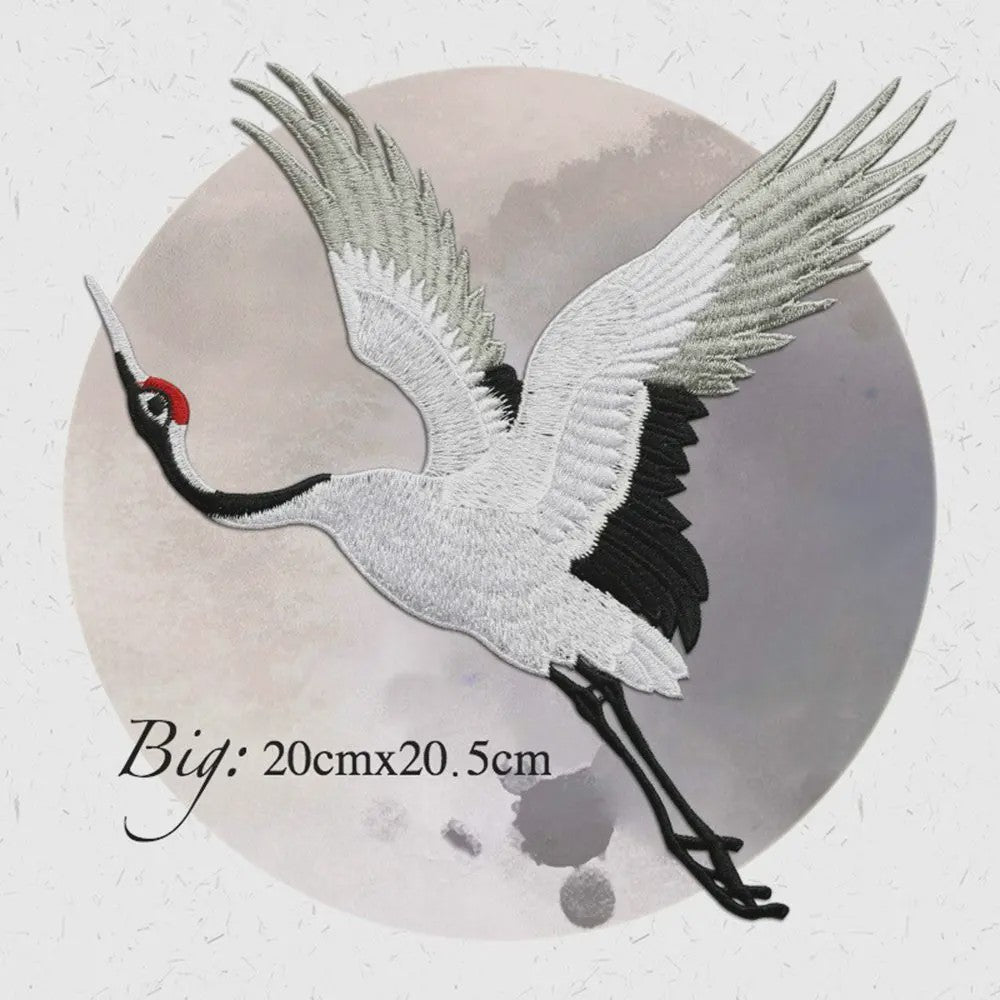 Geborduurde Kraanvogel Patches - Strijk- of Naaibaar voor Kledingdecoratie